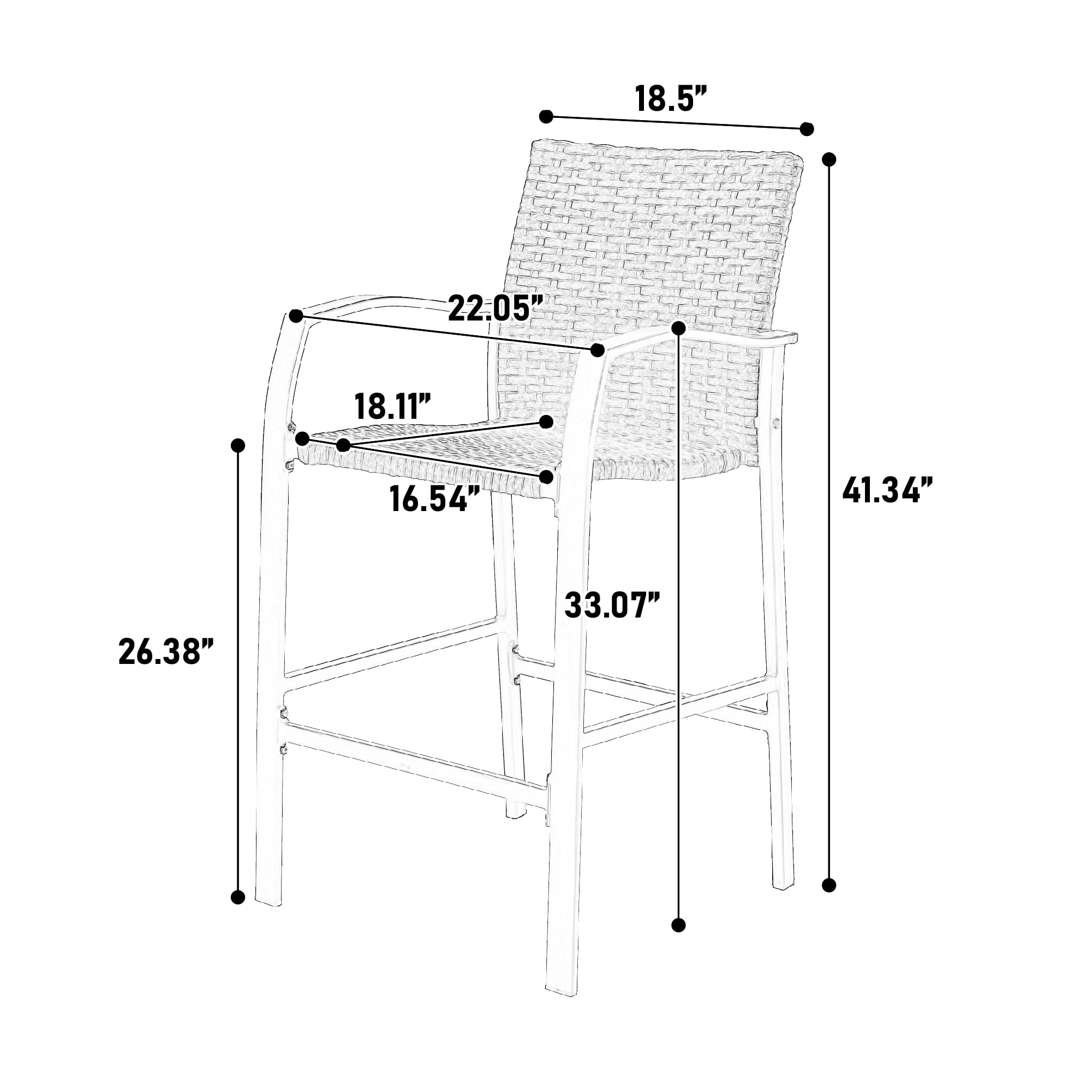 MOONMISS 3-Pieces Outdoor Rattan Bar Stools Set with Glass Top Table for Backyard, Garden, Pool