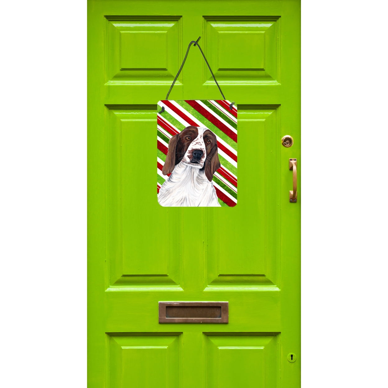 Welsh Springer Spaniel Candy Cane Holiday Christmas Wall or Door Hanging Prints