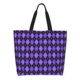 thumbnail image 1 of Fotbe purple argyle Bolsa Tote Estética de Lona con Estampado para Mujer - Bolsa Reutilizable de Hombro Casual para Vacaciones, Compras, Trabajo y Gimnasio, 1 of 8