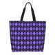 thumbnail image 1 of Balery purple argyle Bolsa Tote Estilo Estético con Cremalleras, Bolsa de Hombro, Bolsa de Compras Grande y Plegable, 1 of 8