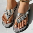 thumbnail image 5 of Miluxas Women Sandals Rhinestone Dressy Casual Summer flat flip flops Comfortable Sandals Silver 9(42), 5 of 7