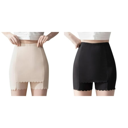 (2-Pack) Kcodviy Women Shorts Ice Silk Womens Shorts Panties Set Bottoming Shorts Light Summer Nylon Panties Low Three Quarter Pants Features: