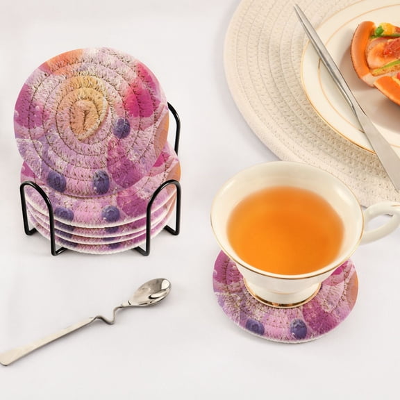 BZSMCE 6Pcs Drink Coasters With Holder 3.94Inch Citrus Slices and Ice Cubes Creative Coil Coaster Coasters Colors Absorbent Coasters for Drinks Coasters Set Thicken Heat for Home Table