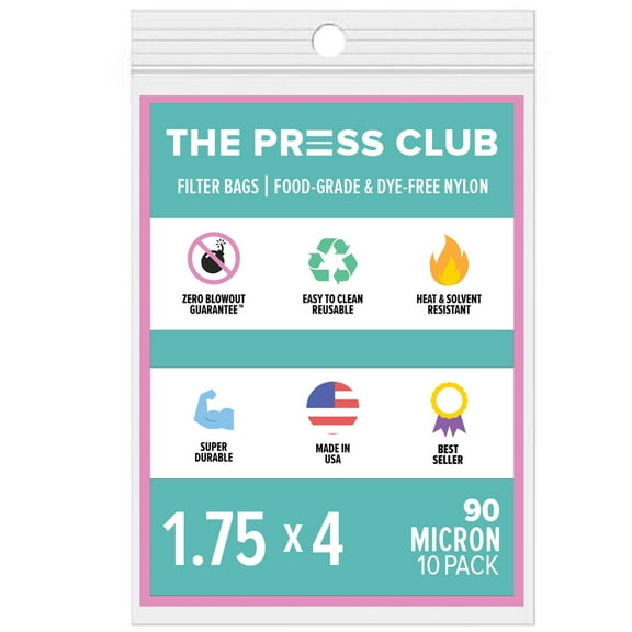 The Press Club 90 Micron Premium Nylon Tea Filter Press Screen Bags, 1.75" x 4" Inch, 10 Pack