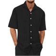 thumbnail image 1 of Blusa y camisa de manga corta con cuello vuelto para hombre, conjunto informal de verano a la moda de color liso con manga corta, solapa, cordón y cintura elástica, 1 of 7