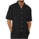 thumbnail image 2 of pstuiky Camisa de manga corta para hombre, Conjunto informal de verano para hombre, de color liso, de manga corta, con solapa y cordón elástico en la cintura. ropa de hombre m, 2 of 8