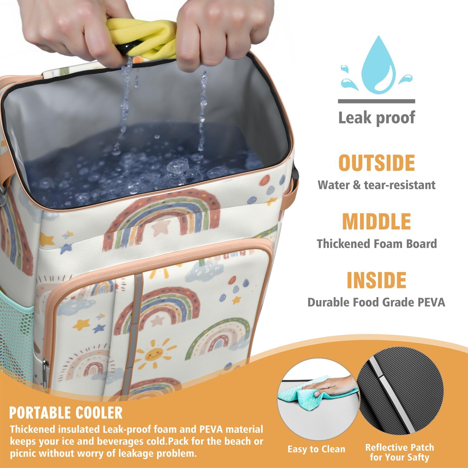 Insulated Cooler Backpack,Insulated Backpack Insulated Leak Proof Travel Cooler Bag Waterproof Lunch Picnic Beach Work Trip Thermal Bag Drink Beverage Beer Bag Cooler Rainbow Cartoon