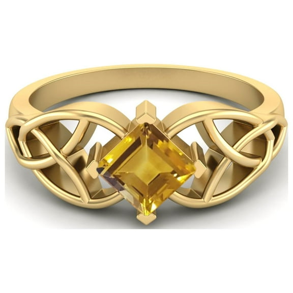 Mooneye 5mm Square Citrine 925 Sterling Silver Gold Vermeil Celtic Women Valentines Day Gift Ring