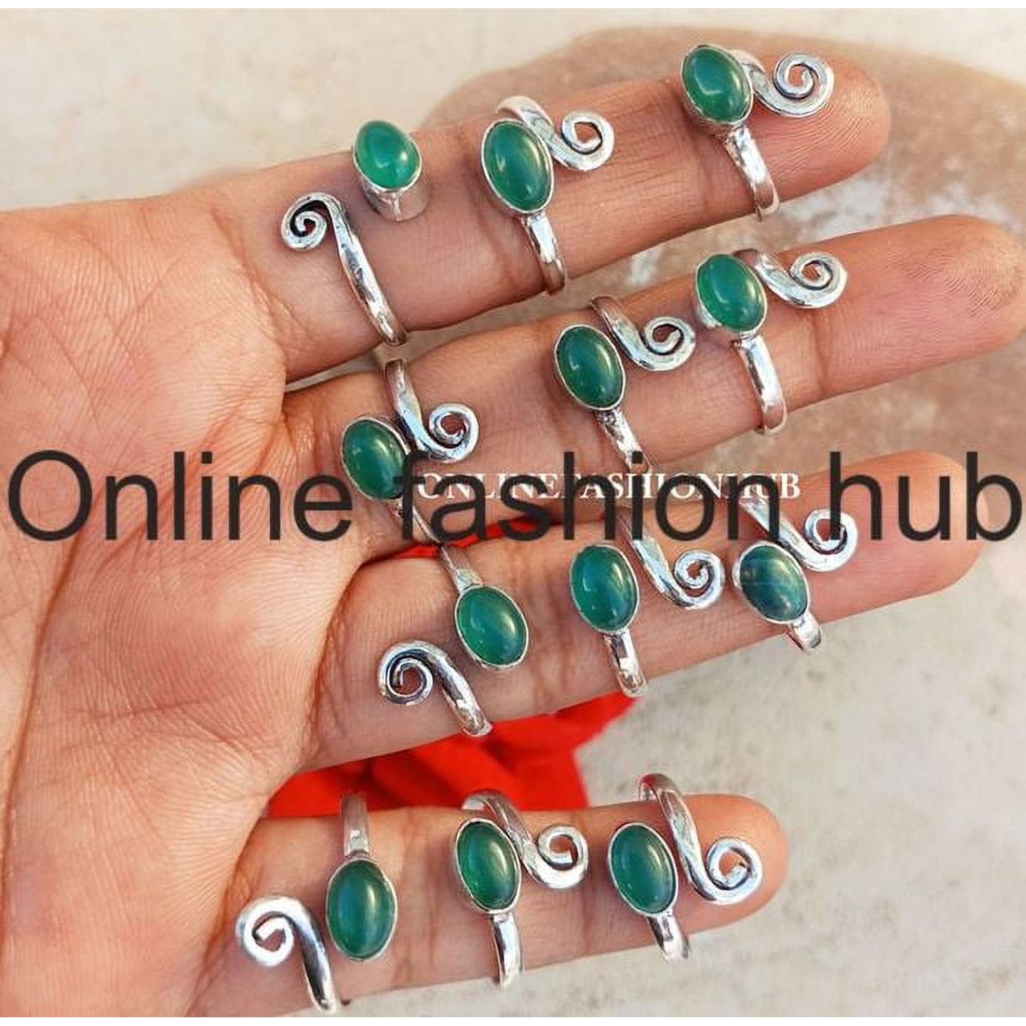 Green Onyx Gemstone 925 Sterling Silver Plated Handmade 10pcs Ring