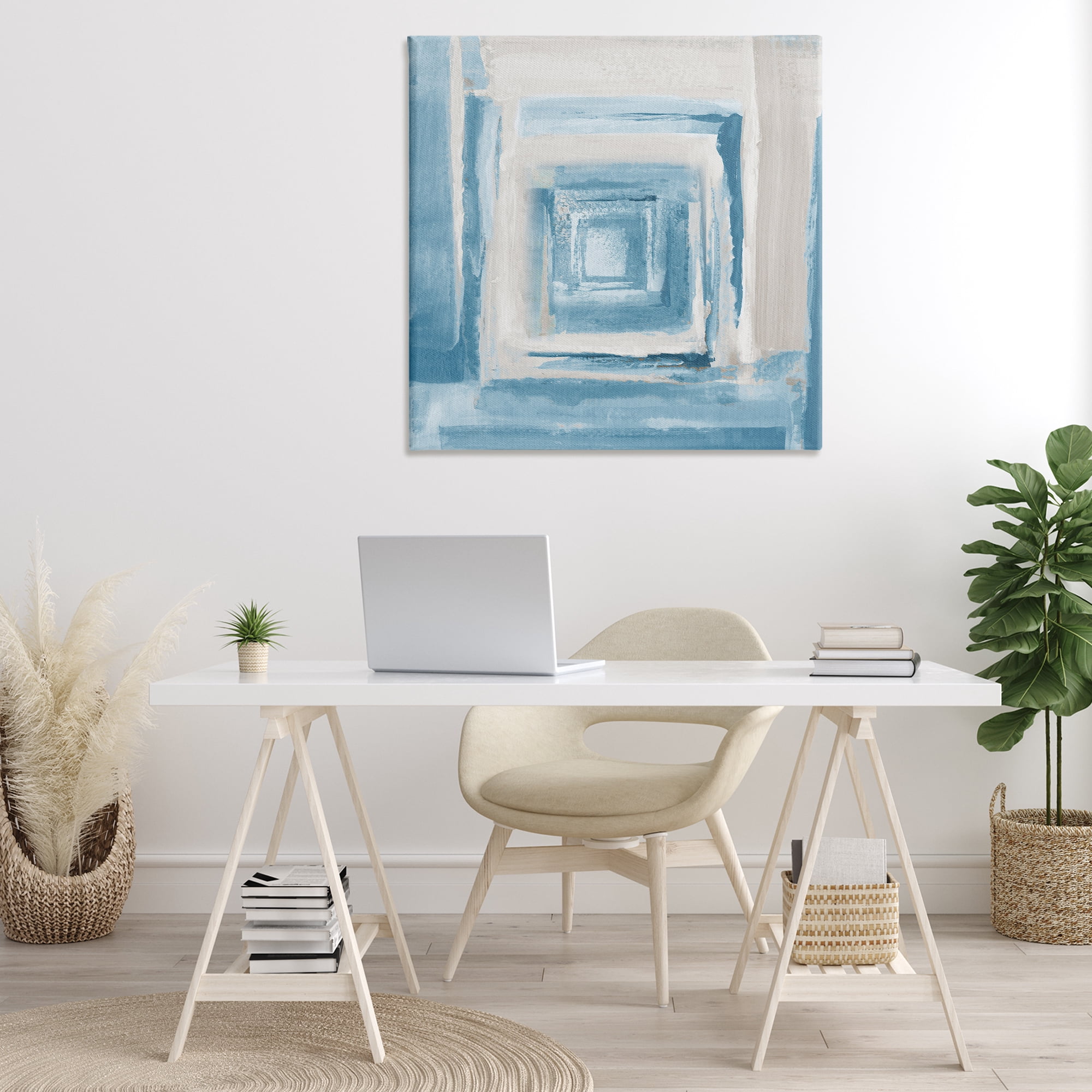 Stupell Industries Blue & Beige Squares Abstract Painting Gallery Wrapped Canvas Art Print Wall Art, 36 x 36