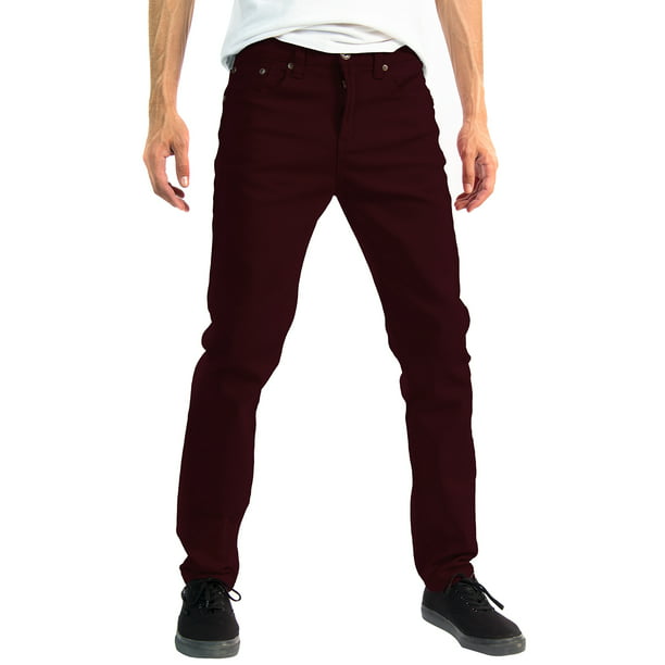 Alta Designer Fashion Mens Slim Fit Denim Jeans - Maroon - 30 - Walmart.com