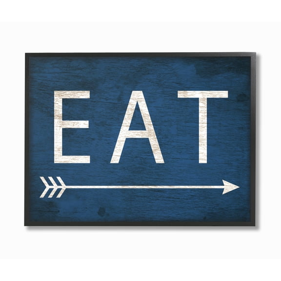 Stupell Industries Eat With Arrow Blue Typography Painting Black Framed Art Print Wall Art, 16 x 20