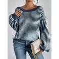 thumbnail image 2 of Women'S 2025 Fall Long Sleeve Casual Loose Striped Off Shoulder Casual Oversized Knitted Sweater Pullovers Blue XL, 2 of 7