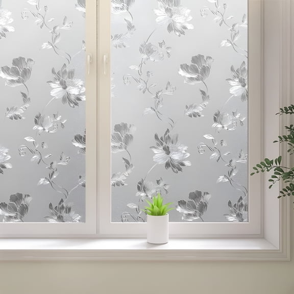 CCOCC 17.7" X 78.7" Window Privacy Film,Frosted Glass Blackout Window Film,Peel and Cling Window Sticker,Frosted Glass Window Film,Flowers Pattern