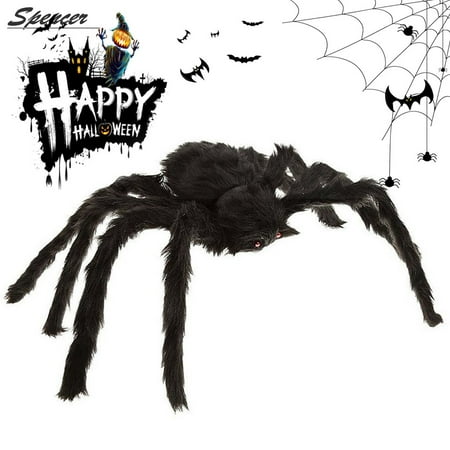 Spider Witch Halloween Plush - Spencer 4FT 125CM Giant Fake Plush Light-up Black Spider Prank Joke Scary Toys for Haunted House Halloween Decor(Black)