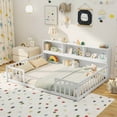 thumbnail image 1 of Costway Full Size Montessori Floor Bed with Bookcase Storage Shelves & Safety Fence Rails White, 1 of 10