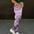 thumbnail image 4 of OGLCCG Womens Satin Cargo Pants Casual High Waist Ankle Length Silky Satin Joggers Pants with Pockets Solid Color Pull on Tapered Trousers,M,Purple, 4 of 6