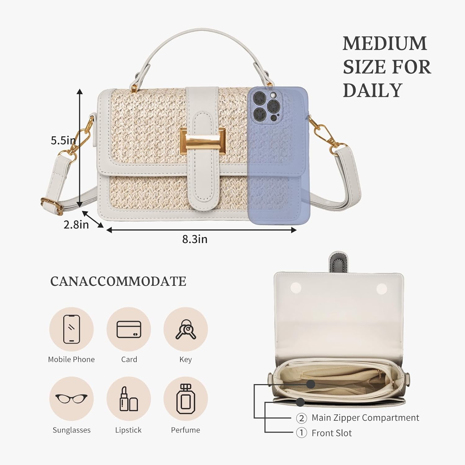 CAILDANL Straw Crossbody Bags for Women Summer Straw Clutch Bag Woven Beach Purse Vacation Handbags