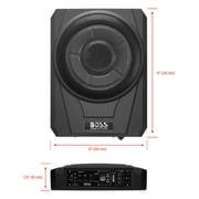 BOSS Audio Systems BASS10 10 inch Powered Under Seat Car Subwoofer and Amp Wiring Kit Package - 1000 Watts Max, 8 Gauge Wiring Kit, Remote Subwoofer Control, Sold Individually