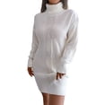 thumbnail image 1 of Vestido De Suéter Informal Para Mujer, Vestido De Suéter De Cuello Alto, Suéter De Cuello Alto, Manga De Linterna De Color Puro, Textura Torcida, Tejido De Punto, Hombro Caído, 1 of 7
