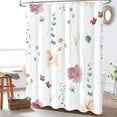 thumbnail image 3 of Floral Shower Curtain - Plum Beige Watercolor Flower Leaves Fabric Shower Curtain Set with Plastic Hooks, Modern Minimalist Decorative Waterproof Cloth Shower Curtains for Bathroom, 72x72, 3 of 6