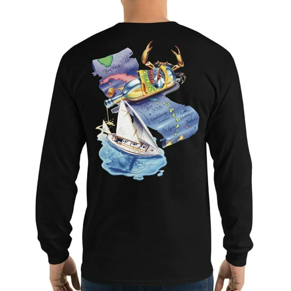Men's Cotton Caribbean Map Vintage Classic  Long Sleeve Beach T-Shirt