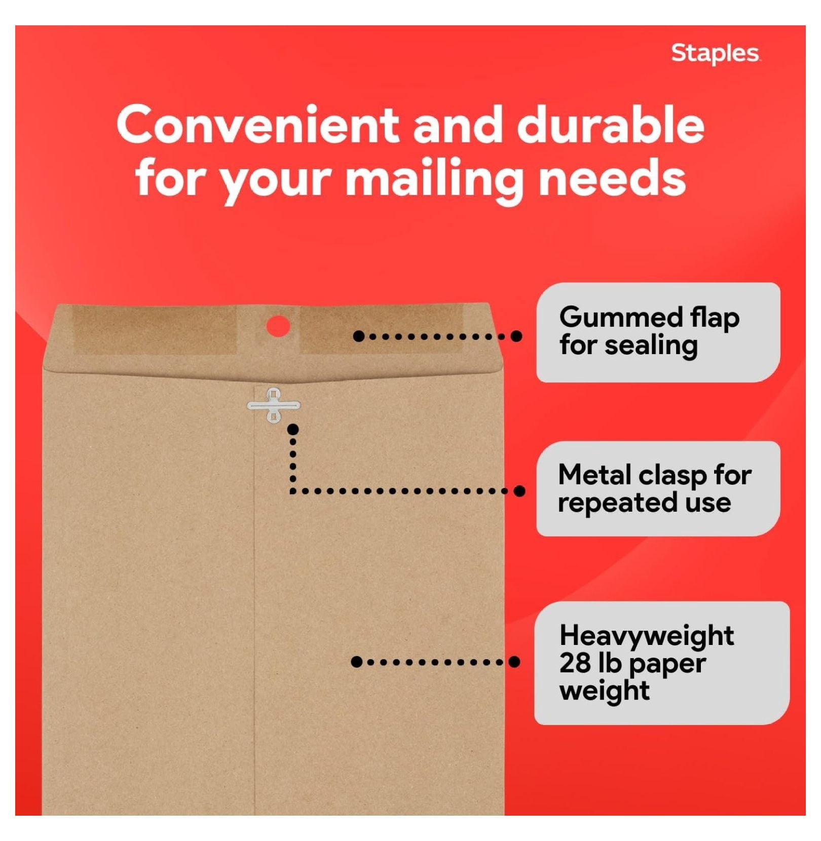 Clasp Envelopes 9x12 Inch, 100 Pack - Brown Mailing Envelopes with Metal Clasp & Gummed Flap, 28lb Paper Catalog Envelopes for Documents