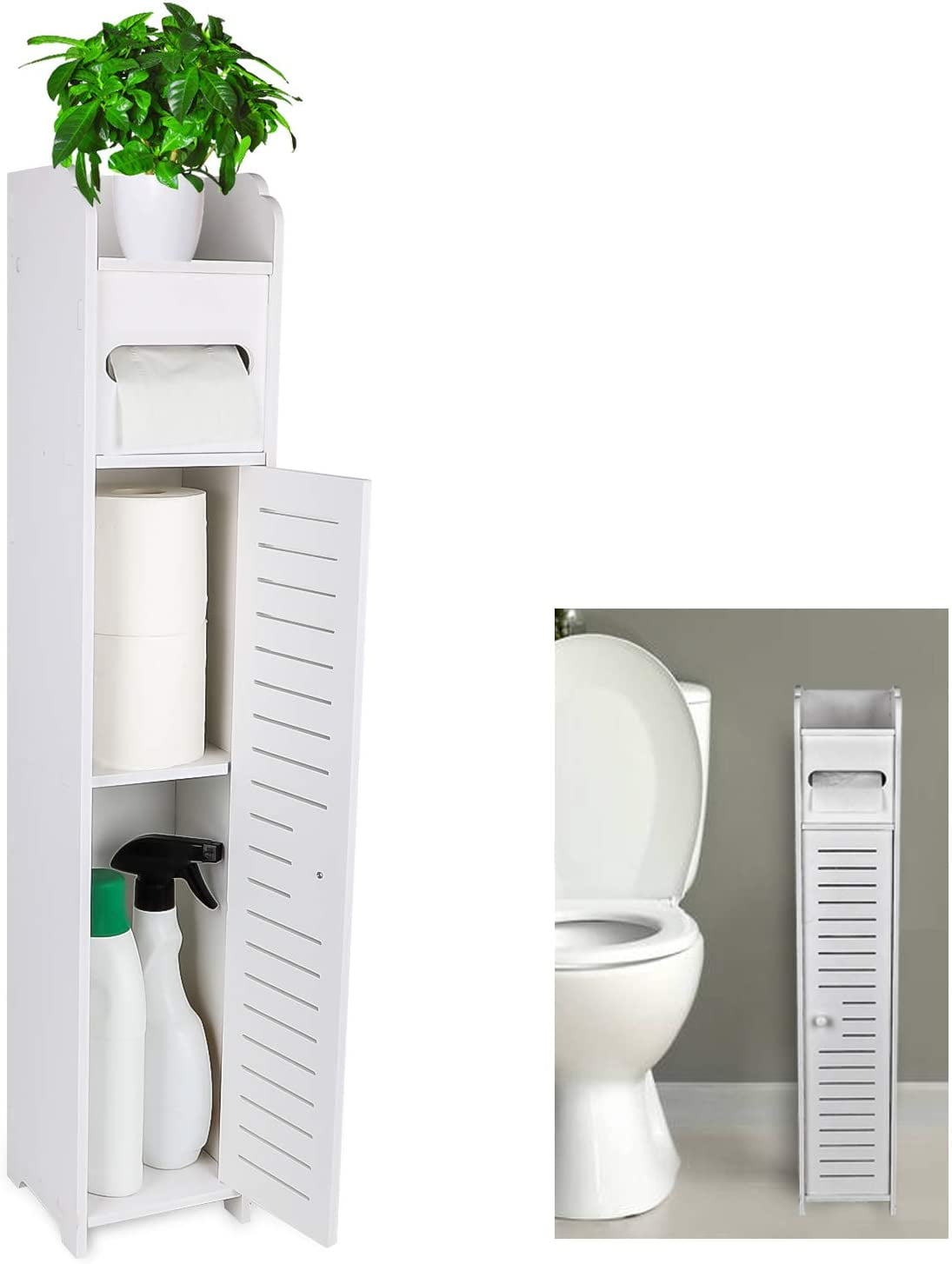 4-Tier Paper Towel Storage Bathroom Narrow Cabinet with Tissues Box Organizer 