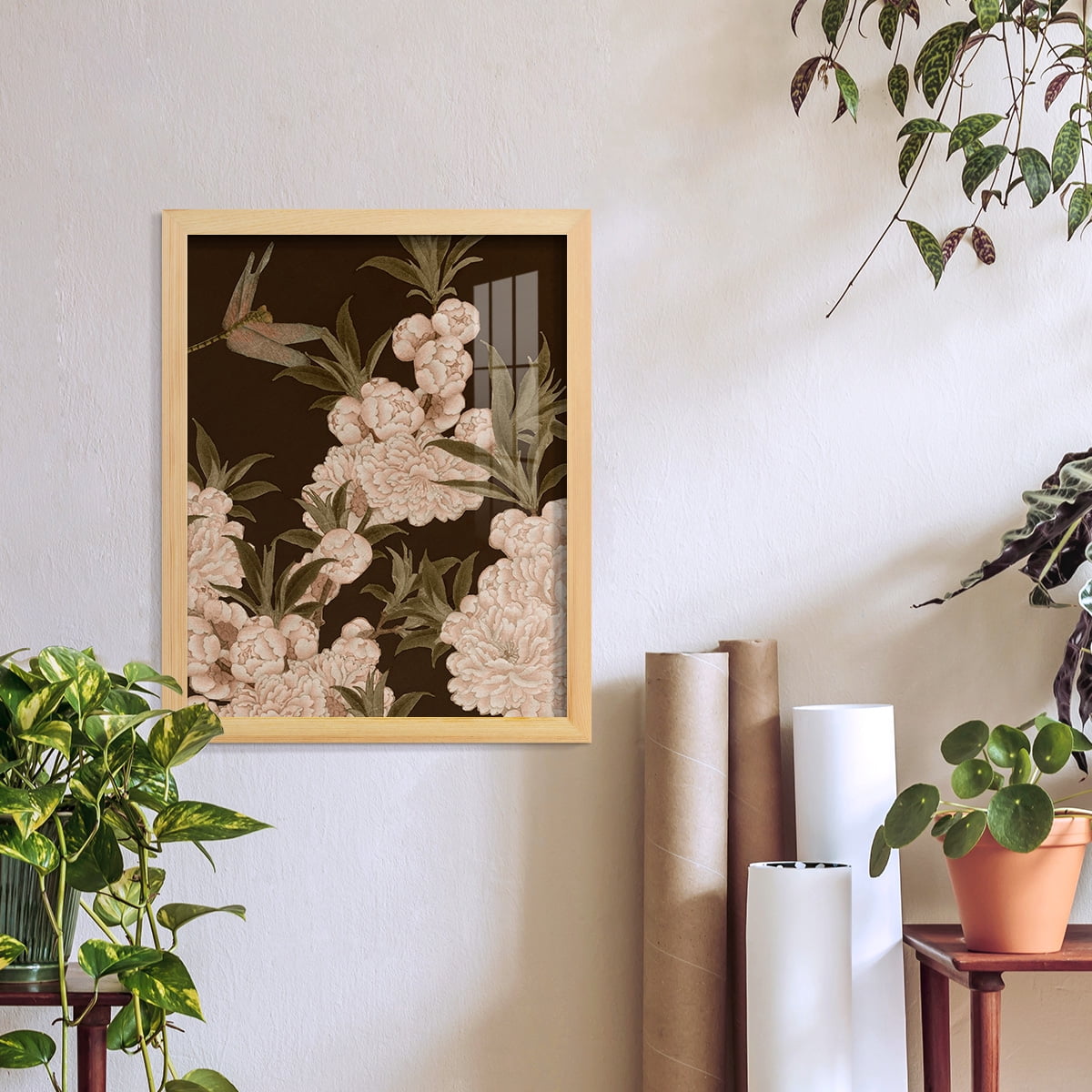 Asian Brocade III - Framed Print w/glass - Natural Wood