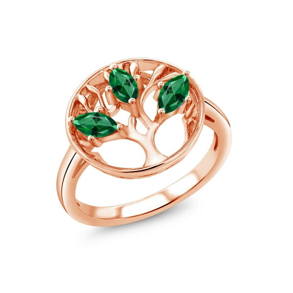 Gem Stone King 18K Rose Gold Plated Silver Green Zirconia Family Tree of Life Ring for Women (0.72 Cttw, Gemstone, Size 9)