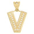 thumbnail image 2 of Auriga 10k Yellow Gold Baguette and Round Cubic-Zirconia Initial Letter V Charm Pendant for Women, 2 of 5