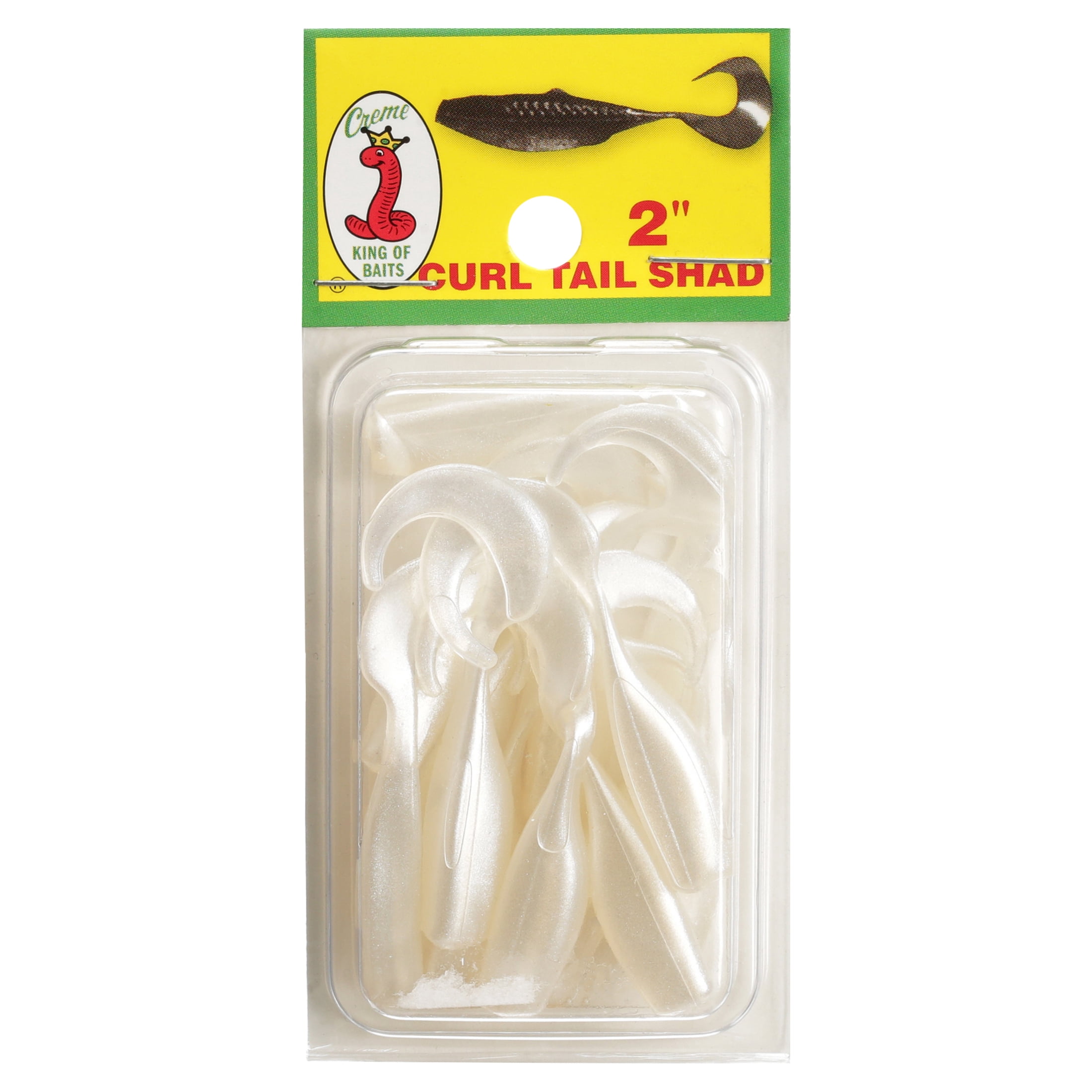 Creme 2" Curl Tail Shad Lure, Pearl, 12 Pack