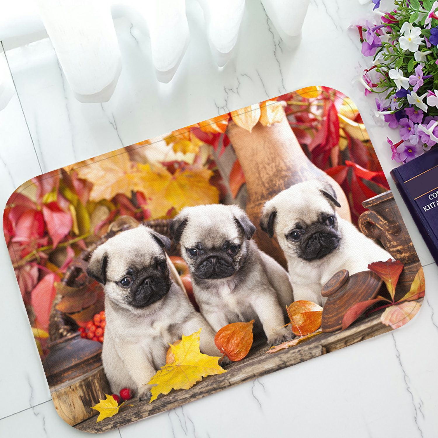 PHFZK Animal Doormat, Cute Pug Dog Doormat Outdoors/Indoor Doormat Home