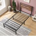 thumbnail image 2 of PAPROOS Twin Bed Frame, Metal Twin Bed with Wooden Panel Headboard, Platform Bed with Underbed Storage, Twin Size Metal Bed Frame, No Box Spring Needed, Rustic Brown, 2 of 8