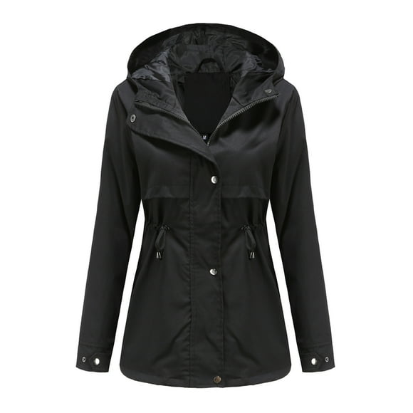 Levmjia Womens Solid Rain Jacket Plus Size Trendy Lightweight Outdoor Jackets Hooded Raincoat Windproof
