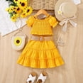 thumbnail image 2 of Caqnni Toddler Baby Girl Summer Clothes Outfit Funny Letter T Shirt Top Short Set Infant Girl Clothes 6 12 18 months 2T 3T Shorts Set 2Pcs Summer Playwear Beach Outfits 2-3 Years,Yellow, 2 of 9