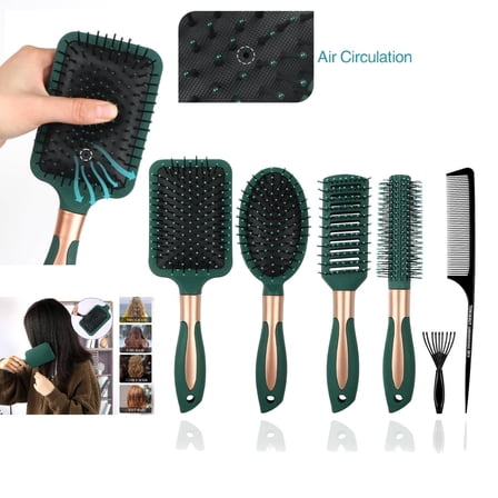6 Pieces Hair Brush Comb Set Detangling Paddle Brush Round Hair Tail Comb Wet Dry Brush for Women Men Hair Styling