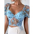thumbnail image 4 of Yunliwuli Women's Summer Crop Tops Three-dimensional Butterfly Stitched Mesh Short Sleeves V-neck Open Back Shirt, 4 of 8