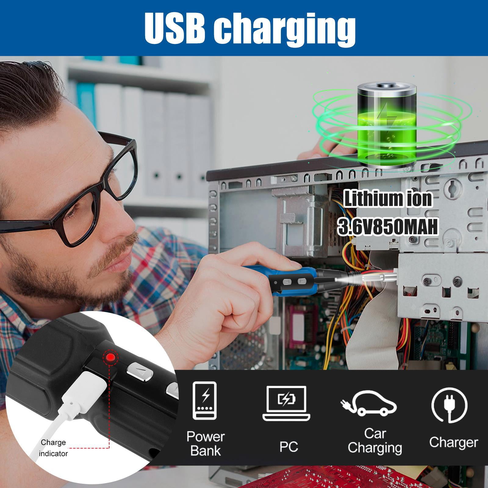 Electric Screwdriver Cordless, Rechargeable Power Screwdrivers Set, Portable Automatic Home Repair Tool Kit with LED Lights and USB Cable