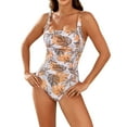 thumbnail image 2 of Women's One Piece Swimsuit Tummy Control Square Neck Retro High Cut Low Back Bathing Suit Ruched Summer Activities Outdoor Beach Swimwear Yellow XL, 2 of 8