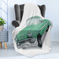 thumbnail image 4 of Cars Soft Flannel Fleece Throw Blanket, Veteran Classical Green Car Historic Vintage Vehicle in Cartoon Style, Cozy Plush for Indoor and Outdoor Use, 50" x 60", Mint Green Pale Grey, by Ambesonne, 4 of 5