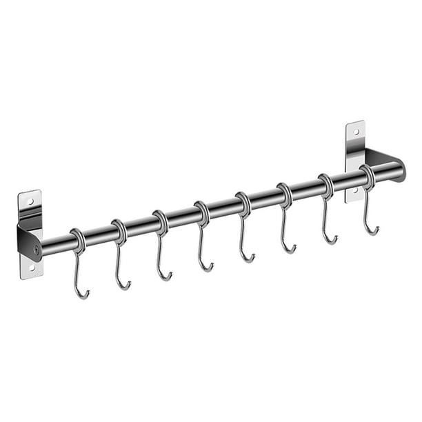 Wall Mounted Utensil Rack Stainless Steel Hanging Kitchen Rail with 6/8/10 Hooks
