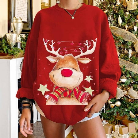 

Women s Fashion Christmas Elk Print Sweatshirts Casual Long Sleeve Loose Round Neck Tunic Pullover Blouses Tops Fashion Casual Comfy Long Sleeve Fall Winter Blouse Tops