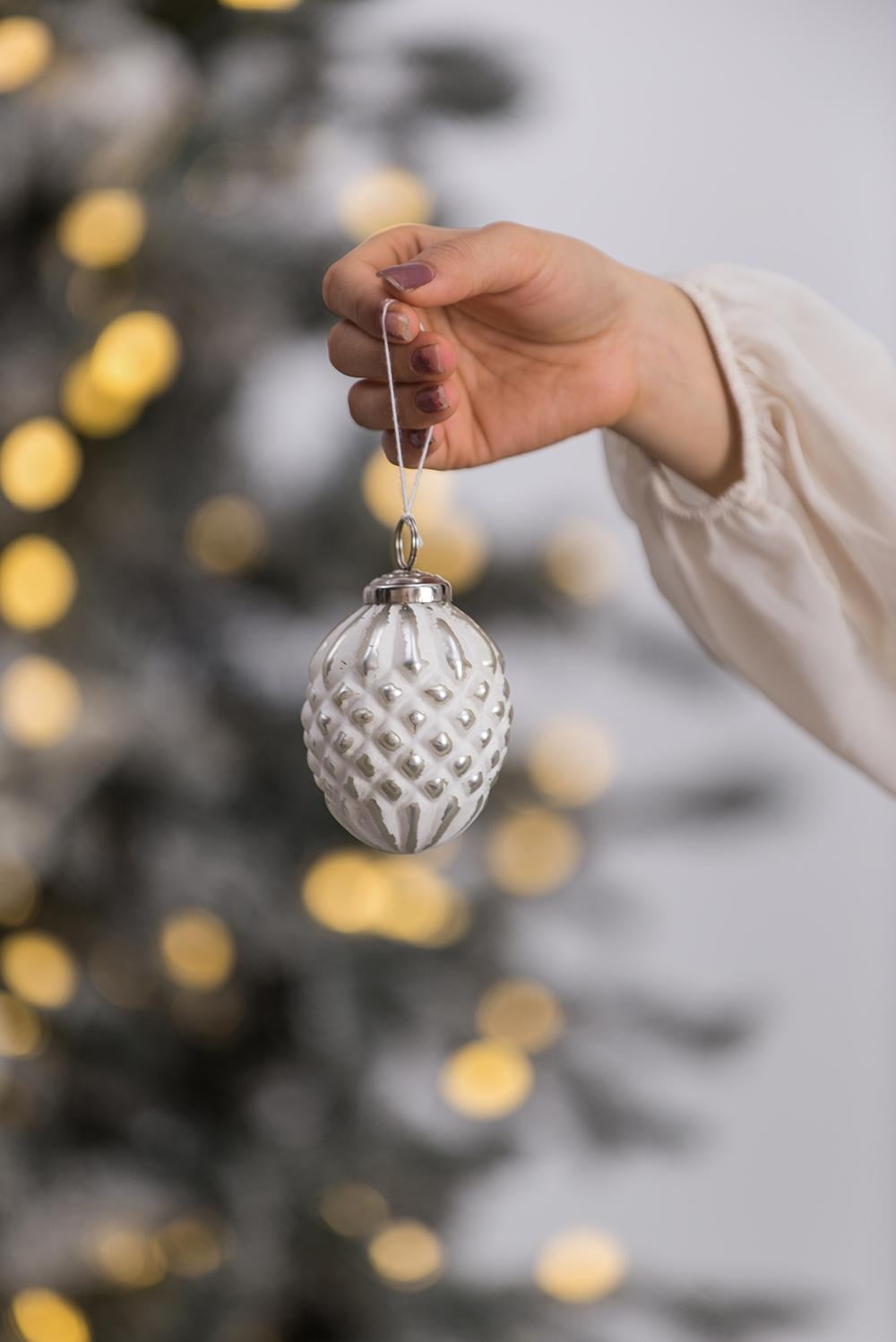 Set of 12 Glass Christmas Ball Ornaments with Iron Accent Iridescent Finish Tree Garland Decor