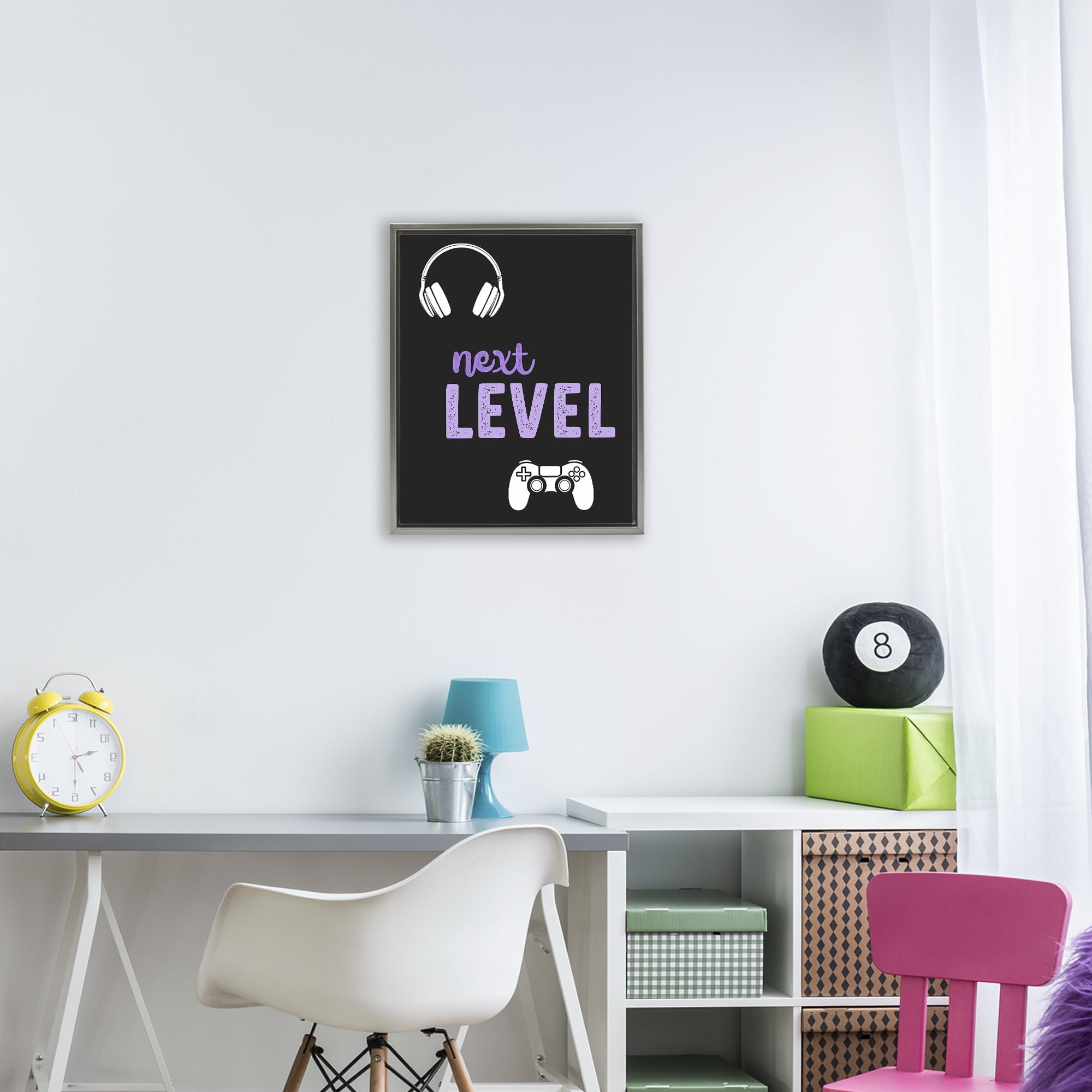 Next Level Headset & Controller Gray Framed Floater Canvas Wall Art, design by Christine Simpson Art