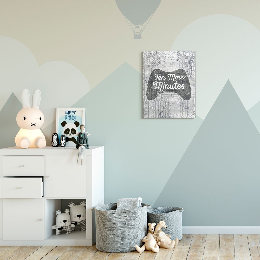 Stupell Industries Ten More Minutes Video Game Controller Gaming Grey White Words Canvas Wall Art Design by Daphne Polselli, 16" x 20"