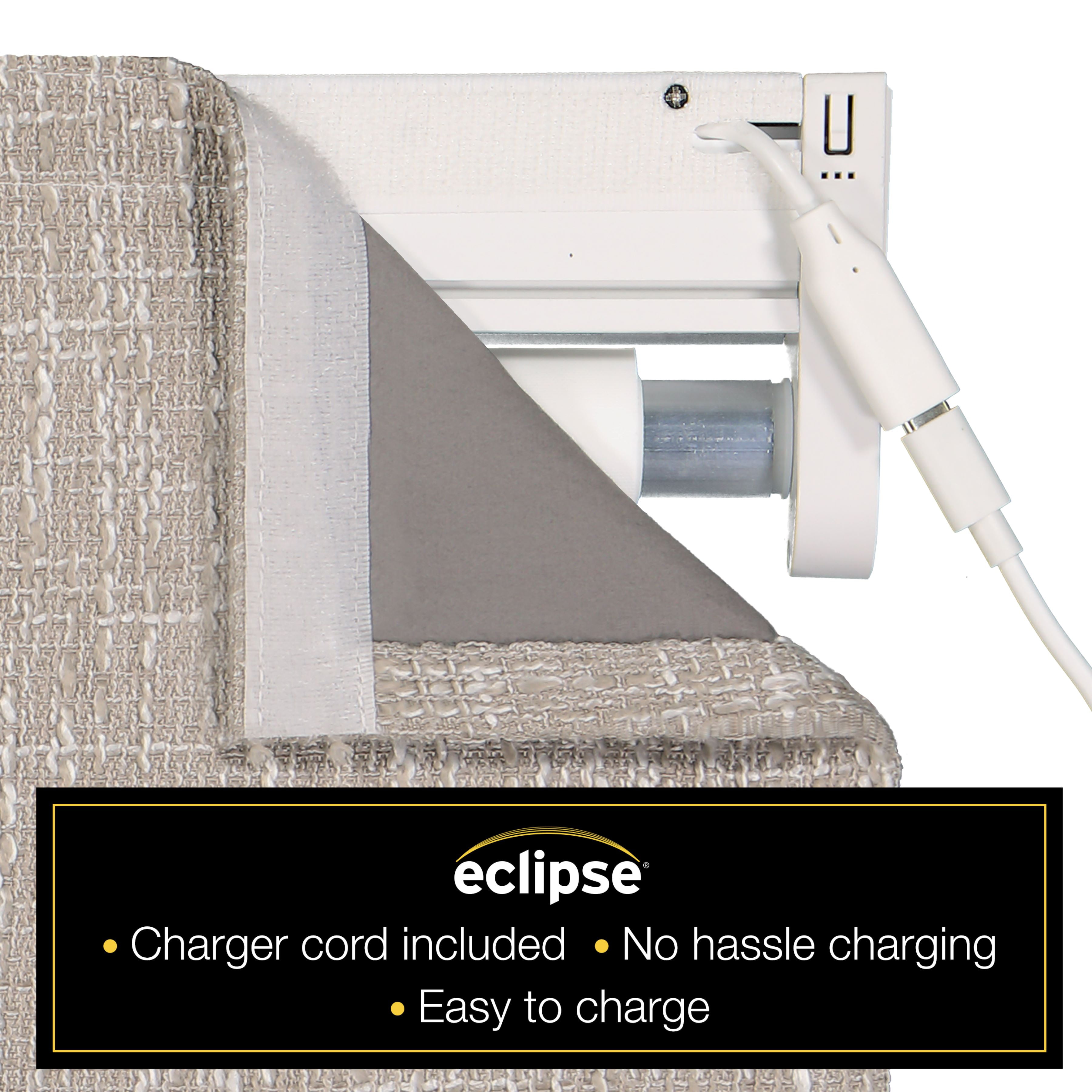 Eclipse Drewton Motorized 100% Blackout Cordless Roman Shade, 27"x64", Linen