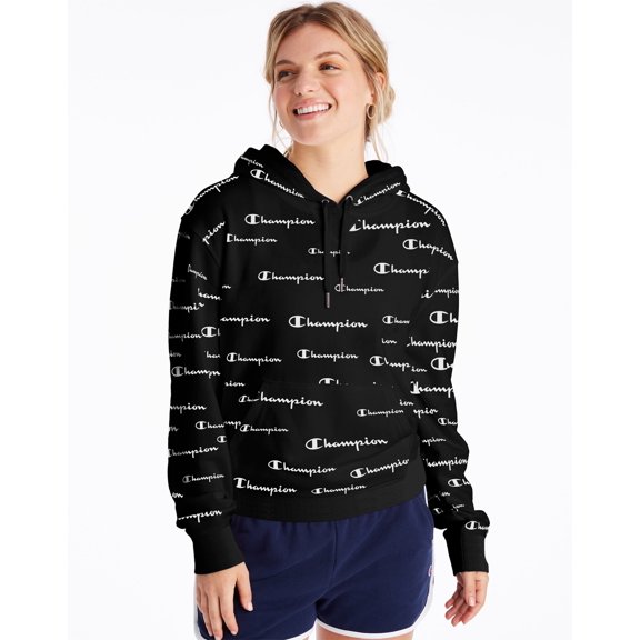 Women's Champion Campus French Terry Print Hoodie Solid Script/Black XS