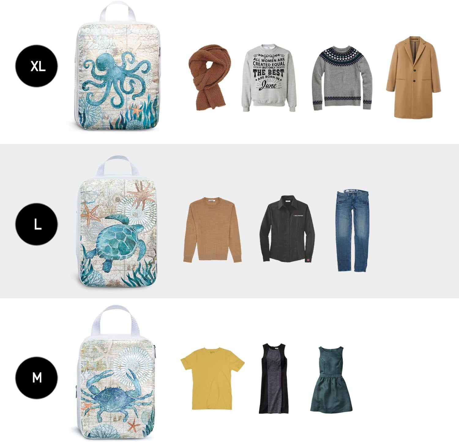 6 Set Compression Packing Cubes for Travel,Packing Cubes for Suitcase Luggage Organizer Bags,Travel Essentials for Carry on Backpack,Ultralight and Waterproof (Teal Sea Turtle Seahorse)