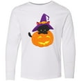 thumbnail image 3 of Inktastic Black Cat, Pumpkin, Cat With Witch Hat, Halloween Long Sleeve Youth T-Shirt, 3 of 5
